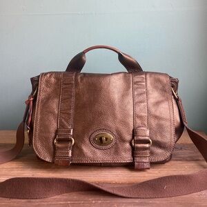 Vintage Fossil Pebble Leather
Crossbody Messenger Bag Metallic Bronze
